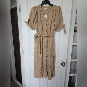 Time and Tru Tan Puff Sleeve Midi Sundress